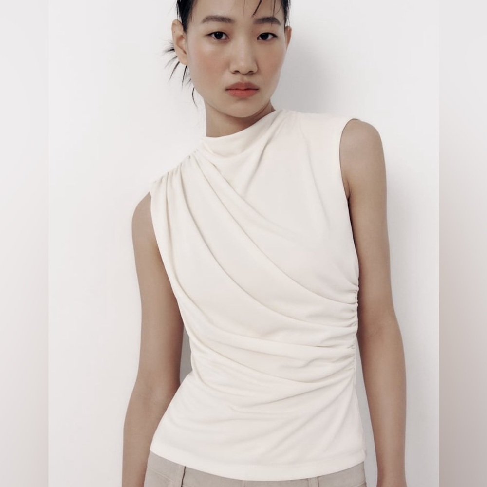 ZARA NWOT Women's White Draped Sleeveless Top Size Medium